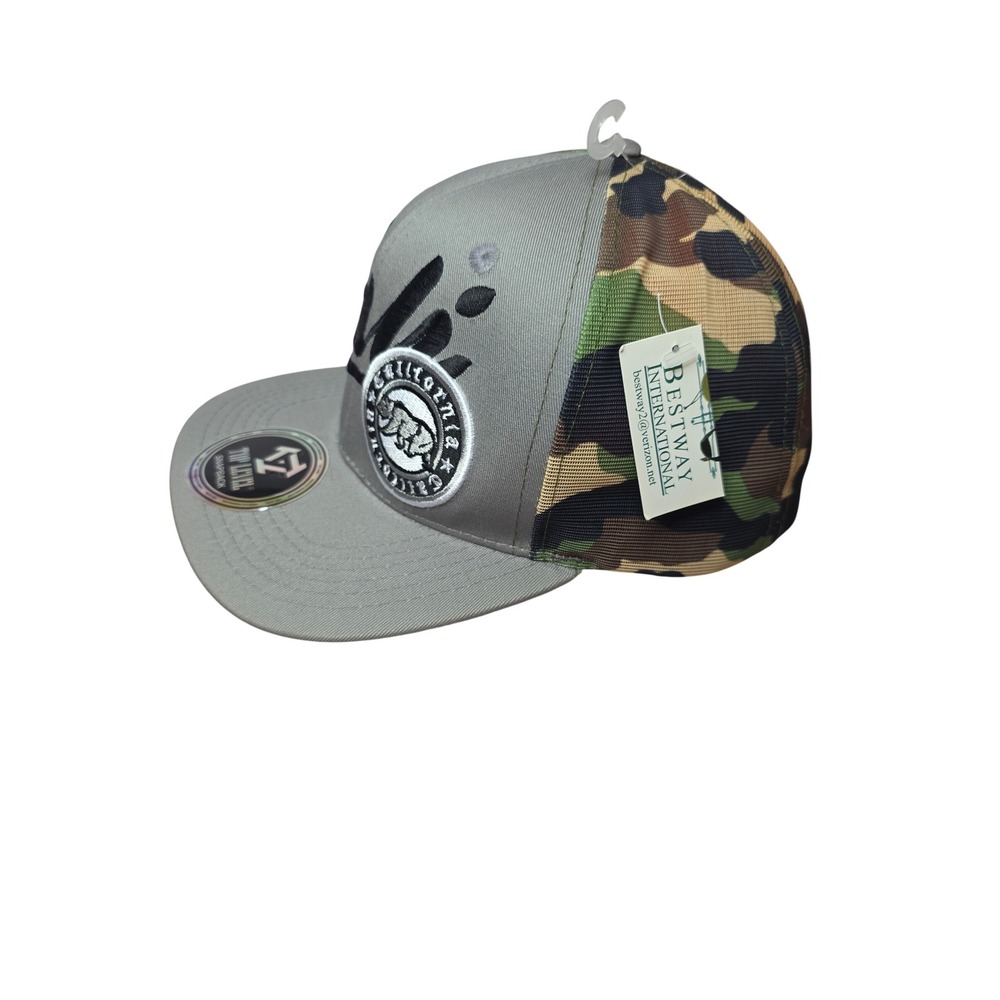 Top Level NWT Cali California Republic Snapback Hat Gray CamoMeshBack Cap Rare!